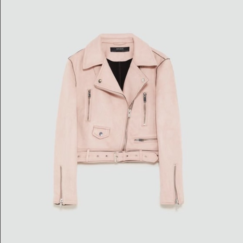 NWOT Zara Faux Suede Pink Moto Jacket XS